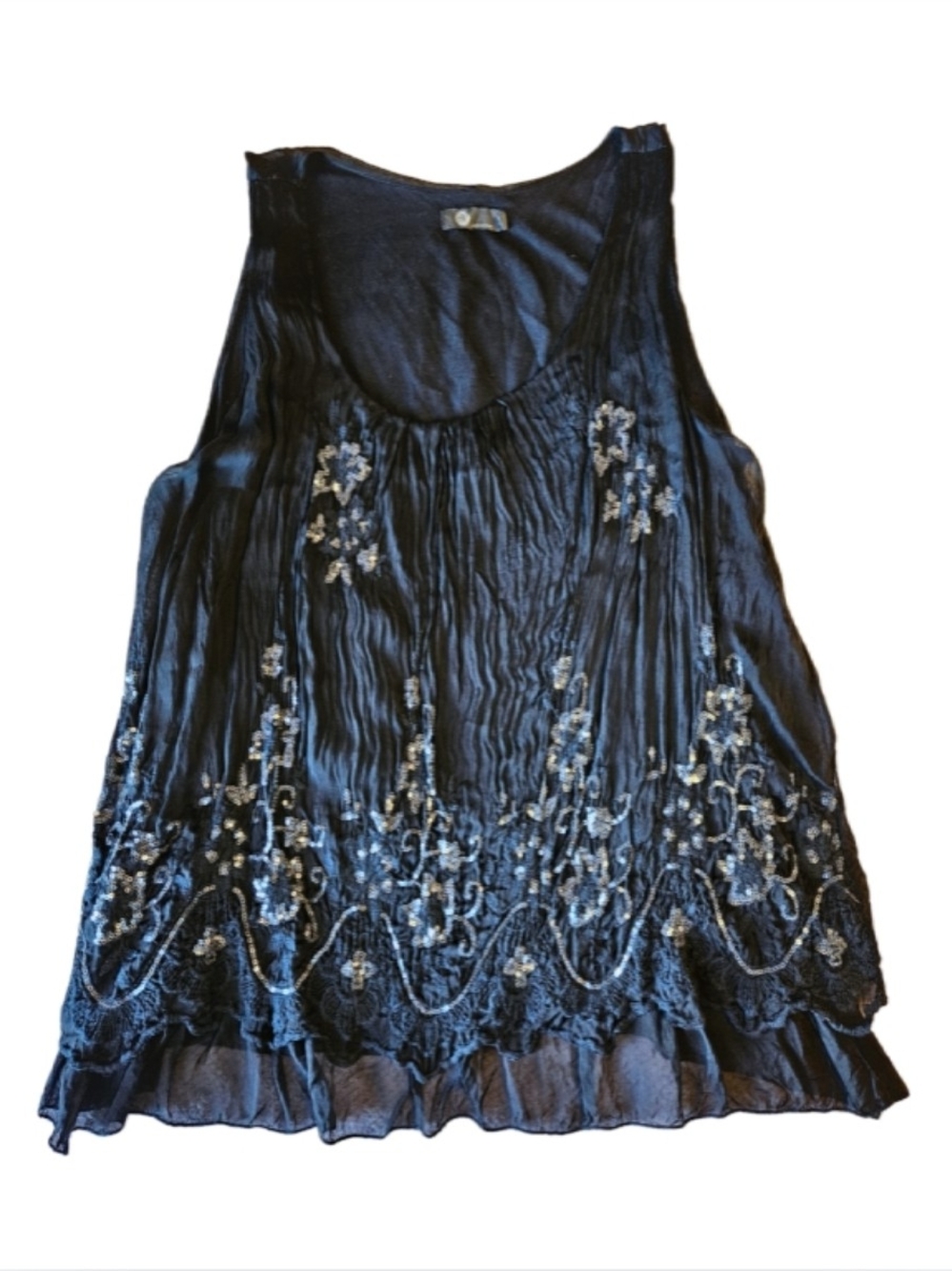 Embroidered Grey Sleeveless Women's Top With Ruffles